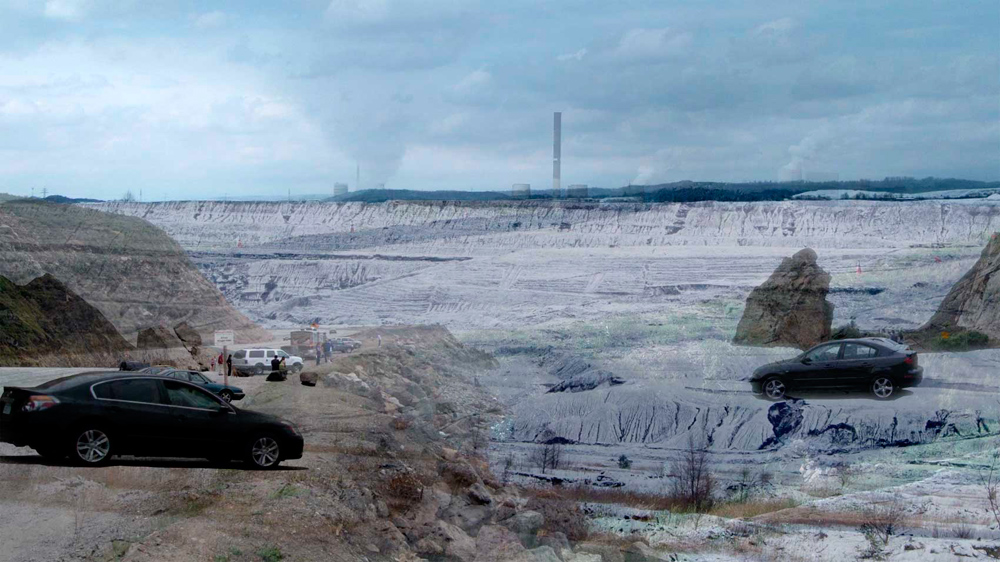 video still, flooding of open-pit mines, Lusatia Video still aus der Videoanimation Revier I